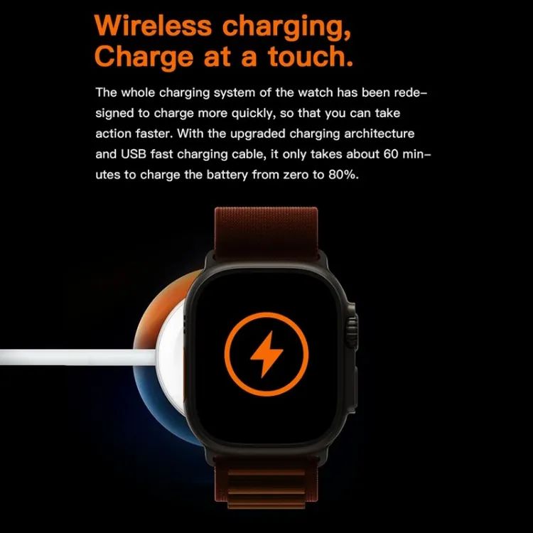 T800 Ultra Smart Watch 5.0 Best Battery Timing LCD 1.99" Strap: Ocean Strap Charging Mode